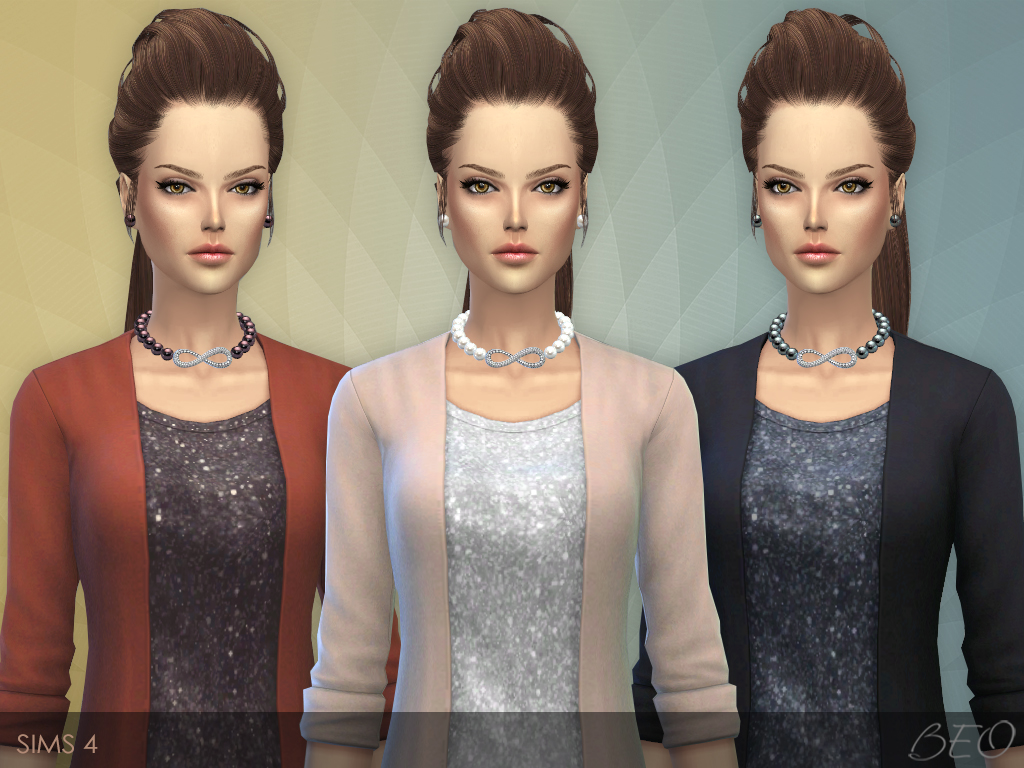 Infinity pearls necklace & stud earrings for The Sims 4 by BEO (1)